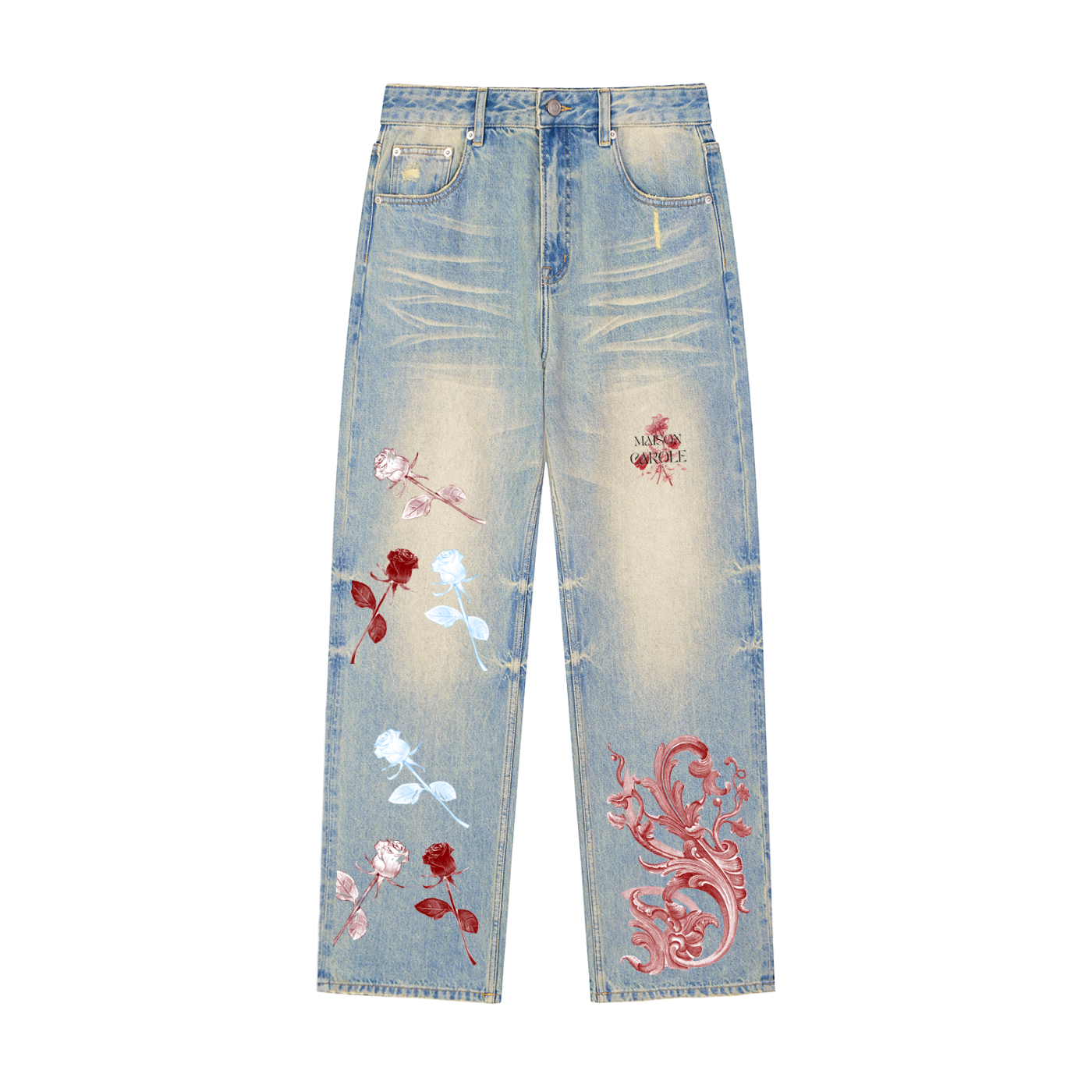 Sun Fade Raw Hem Denim Jeans