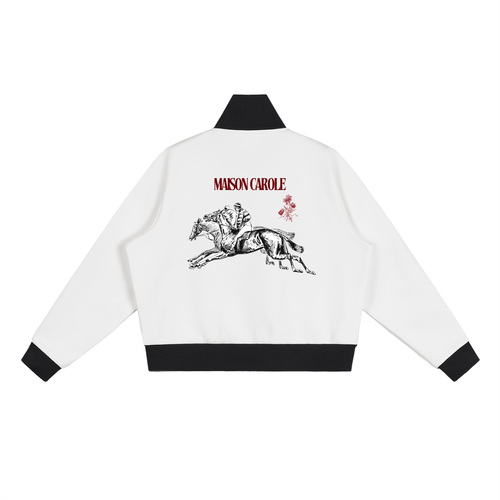 Contrast Side Stripe Fleece Cropped Track Jacket