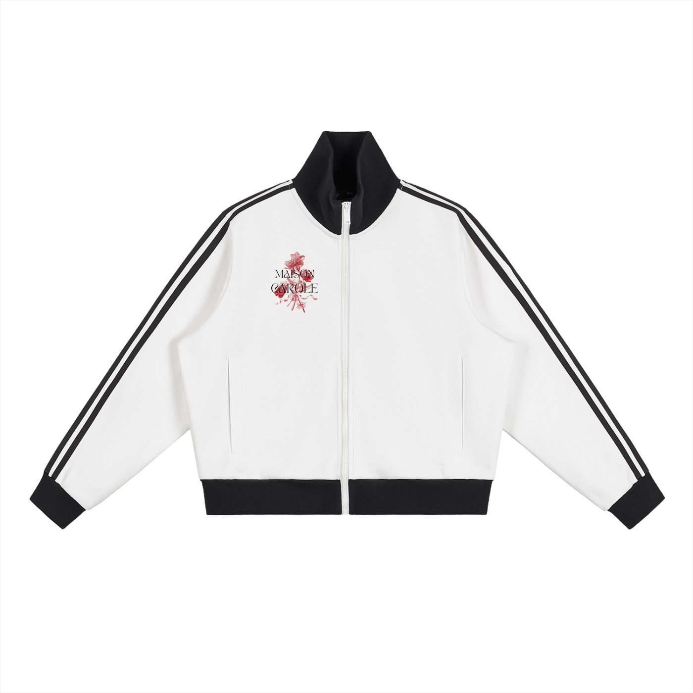 Contrast Side Stripe Fleece Cropped Track Jacket