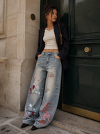 Sun Fade Raw Hem Denim Jeans