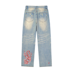 Sun Fade Raw Hem Denim Jeans