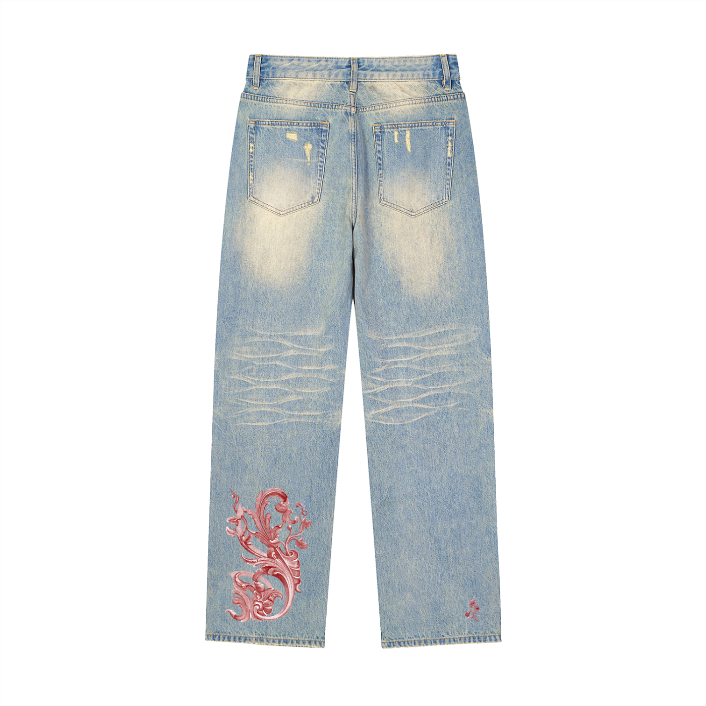Sun Fade Raw Hem Denim Jeans