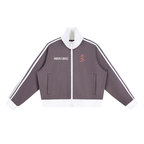 Contrast Side Stripe Fleece Cropped Track Jacket