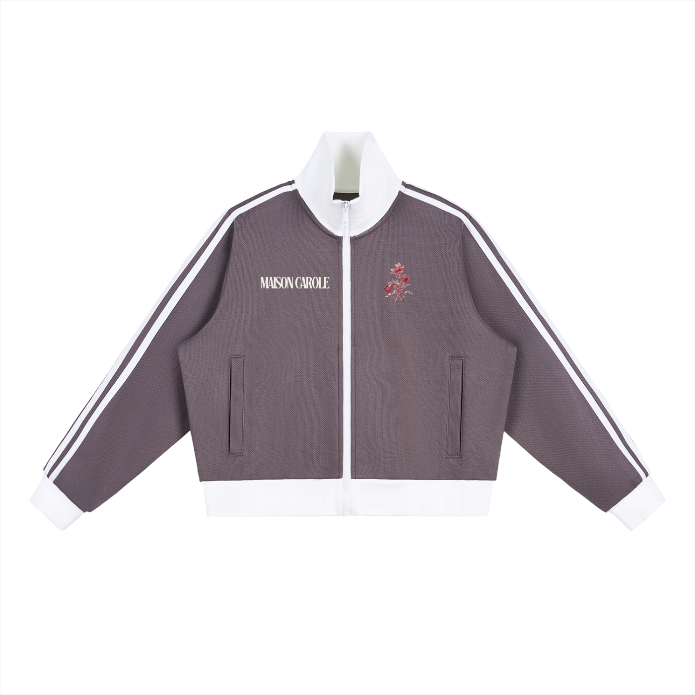 Contrast Side Stripe Fleece Cropped Track Jacket