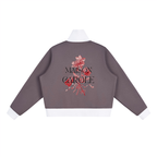 Contrast Side Stripe Fleece Cropped Track Jacket