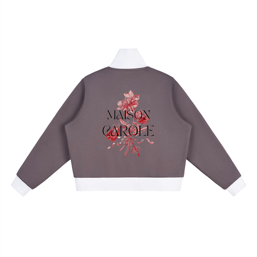 Contrast Side Stripe Fleece Cropped Track Jacket